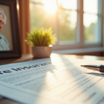 Bureau organisé avec contrat d'assurance vie et portrait