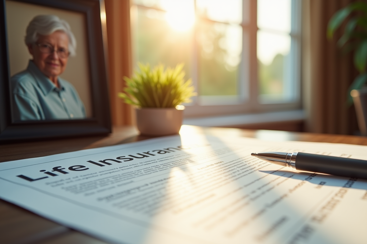 Bureau organisé avec contrat d'assurance vie et portrait