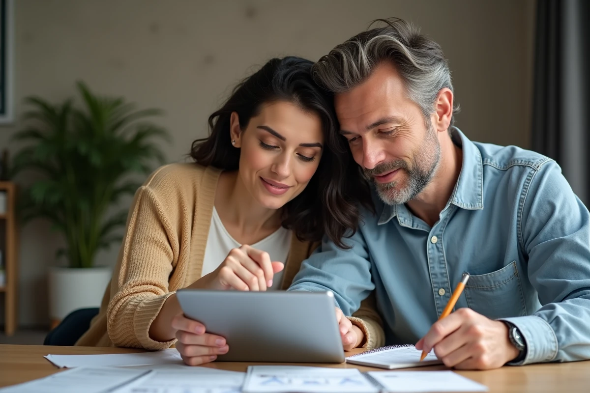 Couple consultant le service client Cetelem sur tablette pour résoudre un refus de crédit