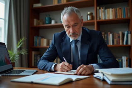 Economiste homme en costume dans un bureau élégant