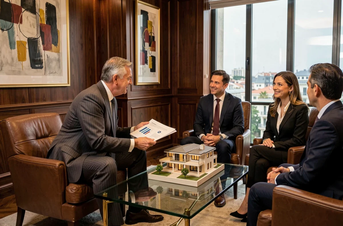 Conseiller Exel Finance présentant une stratégie de courtage patrimonial à des clients fortunés à Marseille