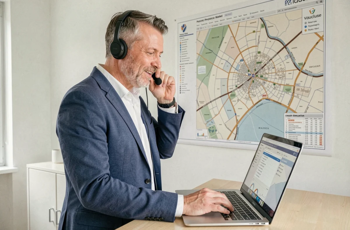 François Faure, courtier en prêt immobilier, analysant des données de crédit dans son bureau du Vaucluse