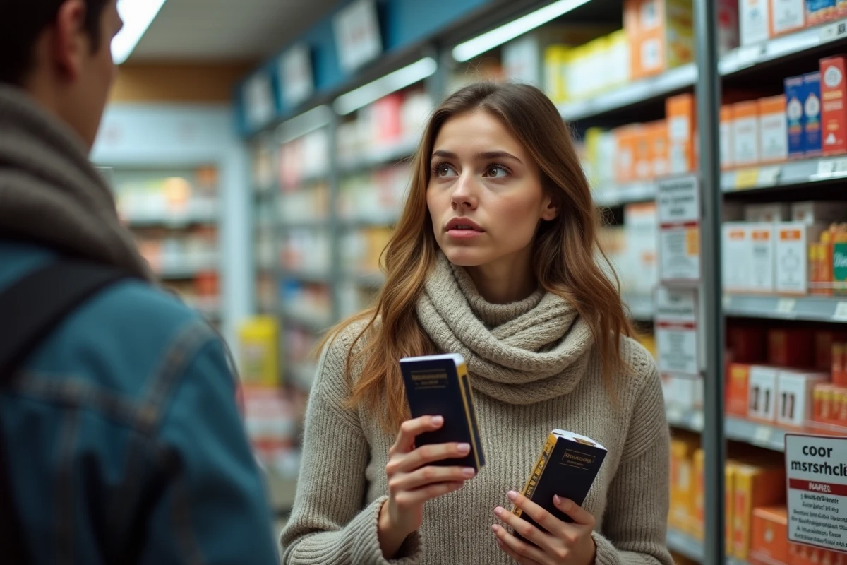 Jeune femme achetant des cigarettes dans un magasin allemand