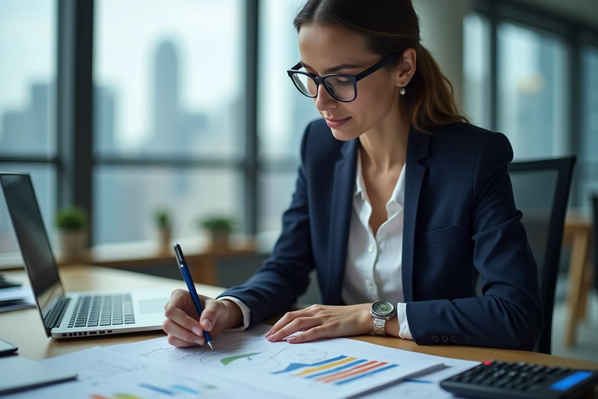 Femme d'affaires analysant des graphiques financiers