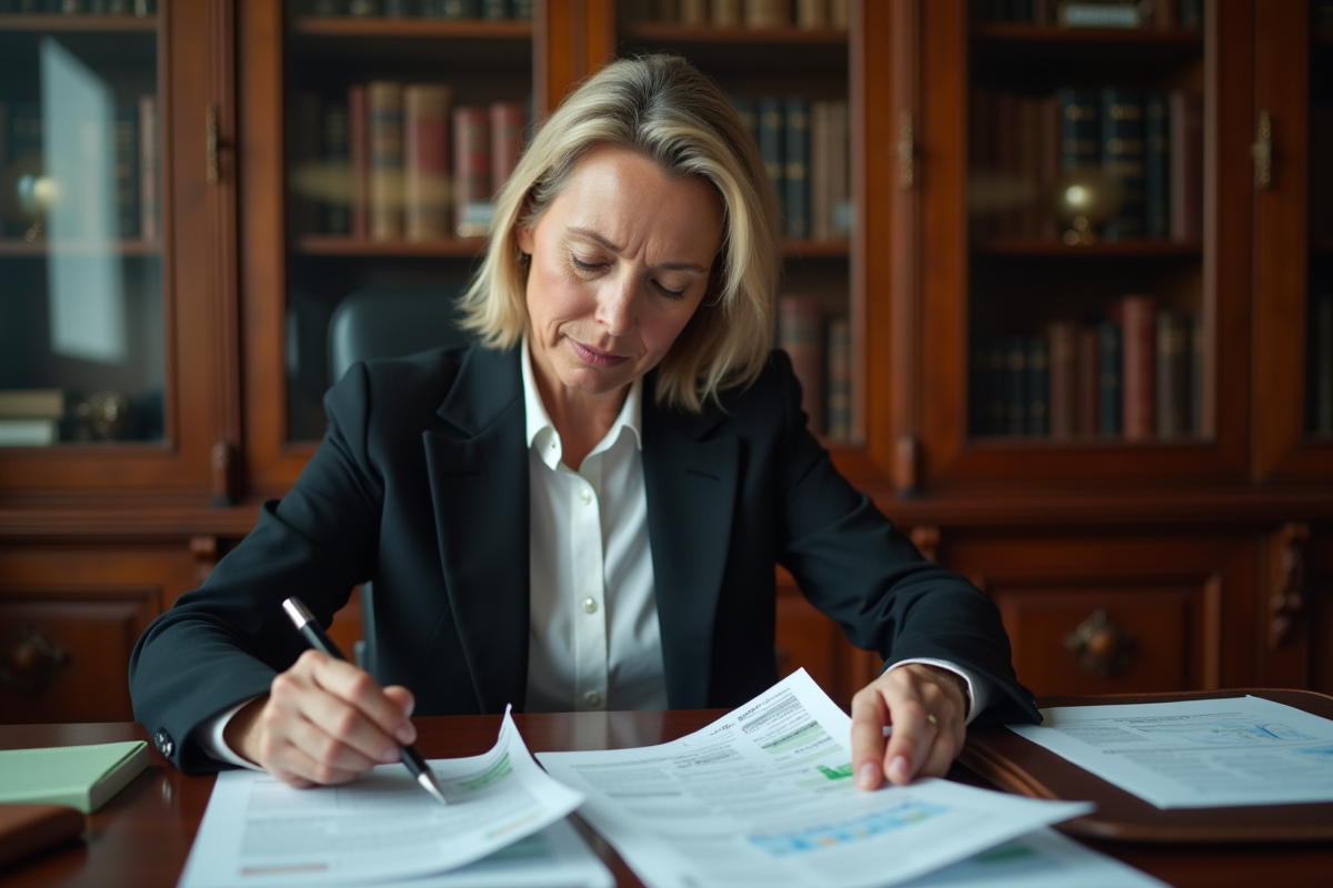 Femme d affaires consulte des documents financiers