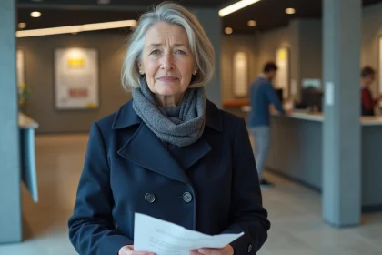 Femme d'âge moyen dans une banque postale moderne