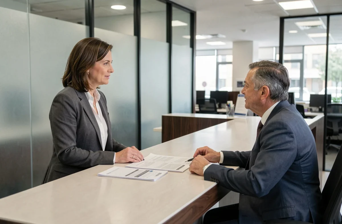 Femme discutant avec un conseiller bancaire d'un remboursement inattendu sur un compte joint