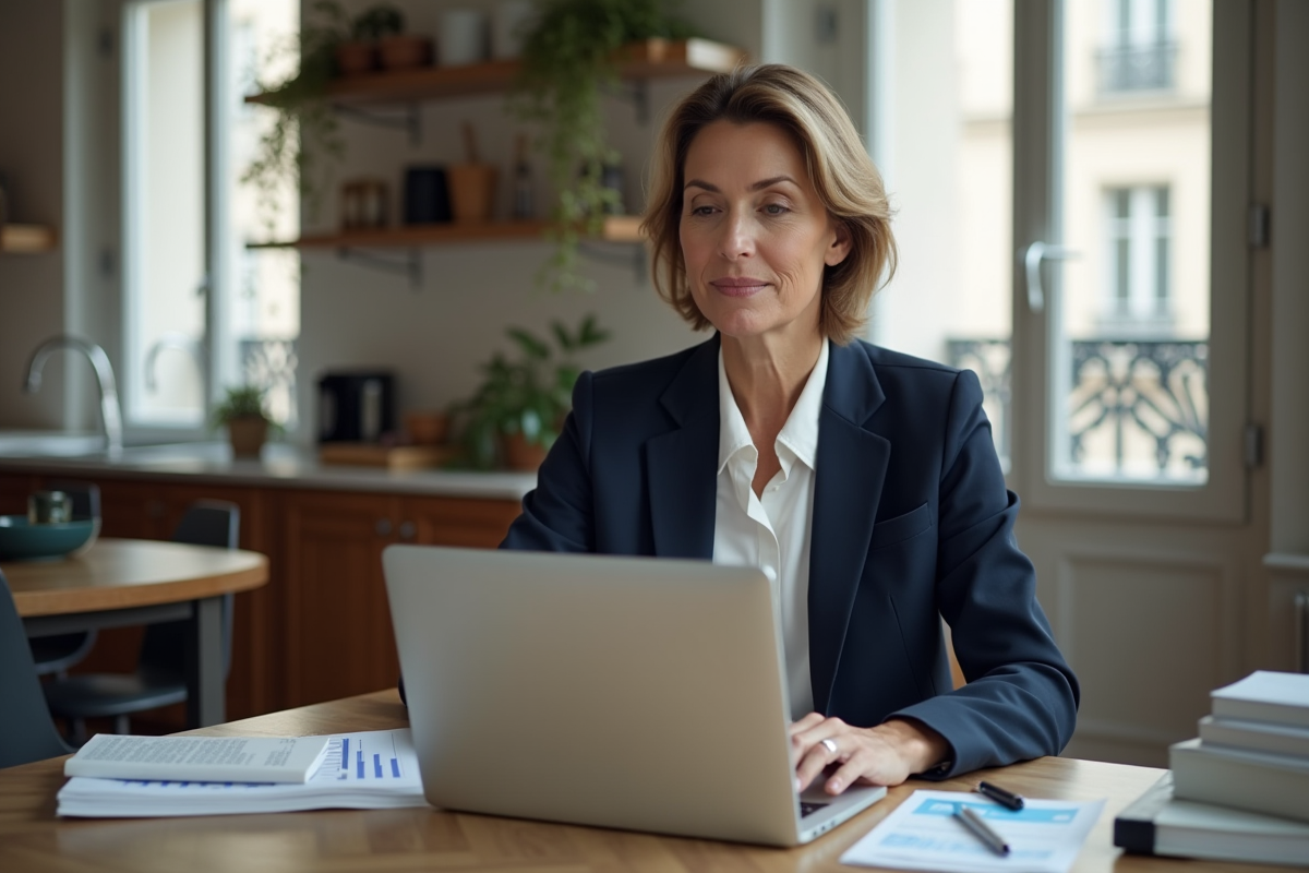Femme d'affaires analysant des graphiques financiers à Paris