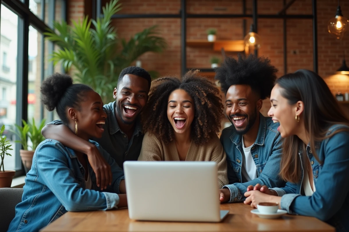 Jeunes adultes dans un café lisant un article sur Aliou Mara