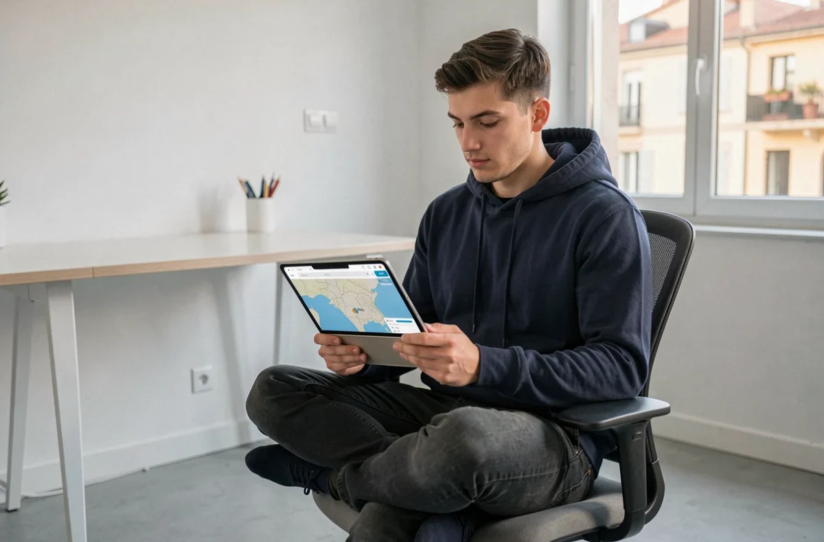 Courtier digital Helloprêt simulant un crédit immobilier sur tablette avec couverture Nice et PACA