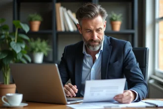 Homme d'affaires en costume dans un bureau moderne