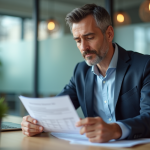 Homme d'affaires concentré sur documents financiers
