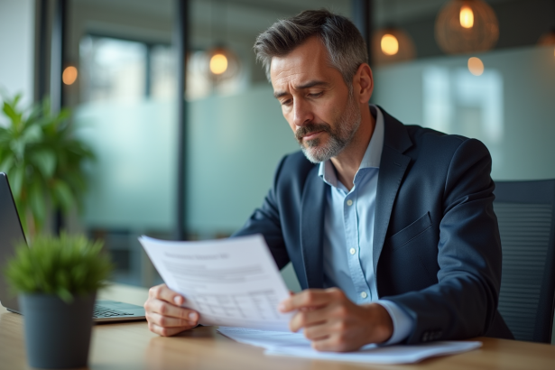 Homme d'affaires concentré sur documents financiers
