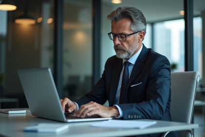 Homme d'affaires en costume analysant des graphiques financiers