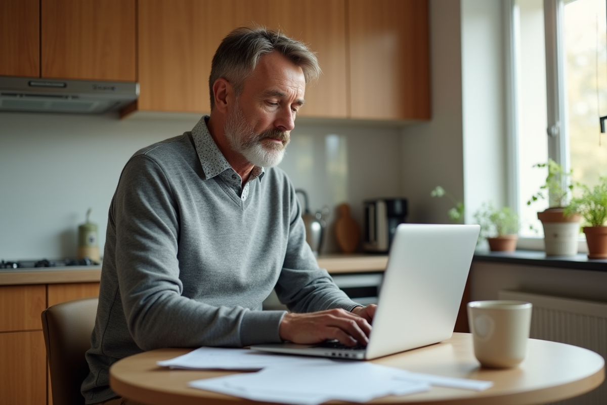 Homme regarde des annonces de voitures sur son ordinateur