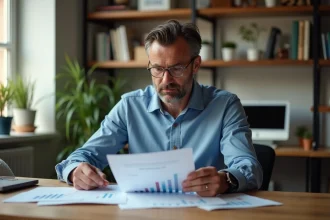 Homme d age moyen analysant des graphiques financiers