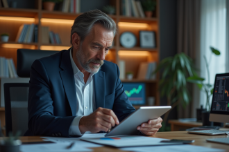 Homme d'affaires concentré sur un graphique boursier