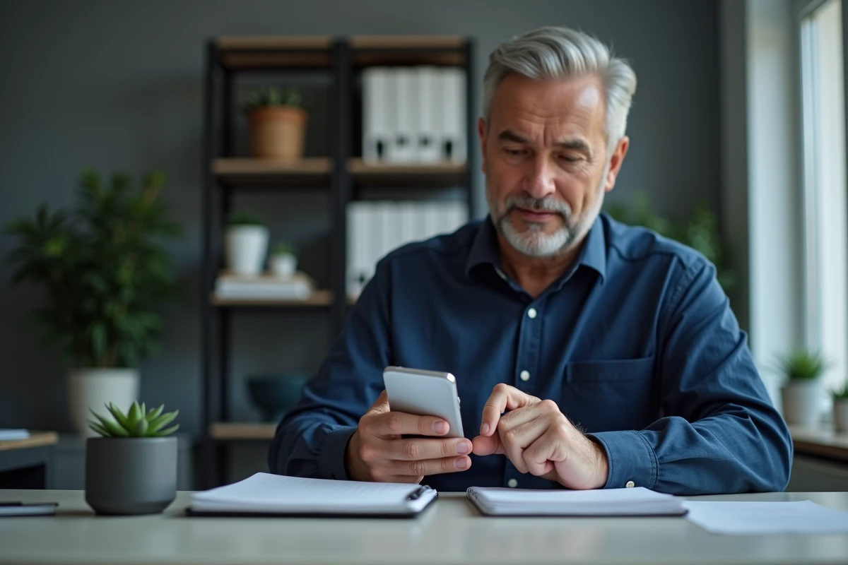 Homme utilisant une application bancaire sur smartphone pour suivre son épargne et ses comptes Caisse d'Épargne