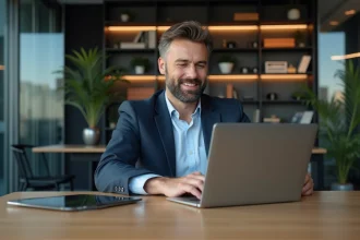 Homme d'âge moyen analysant des graphiques financiers au bureau