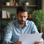 Homme d affaires lisant des documents d assurance dans un bureau moderne