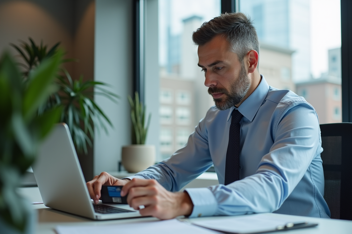 Homme en chemise consulte un formulaire d