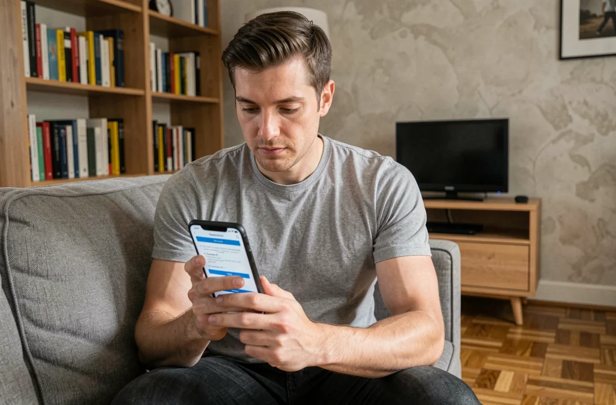 Jeune homme faisant une demande de prêt immédiat en ligne depuis son smartphone