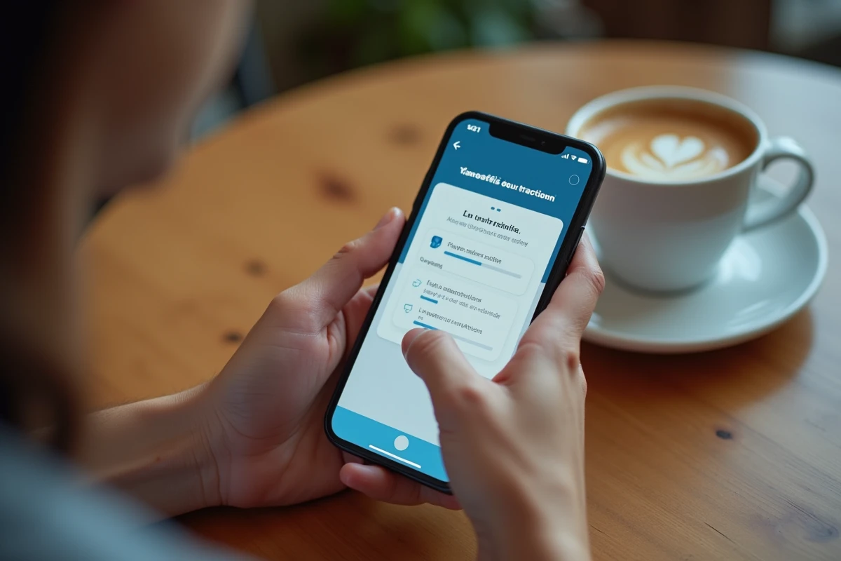 Mains tenant un smartphone affichant une application bancaire pour effectuer un virement instantané avec La Banque Postale