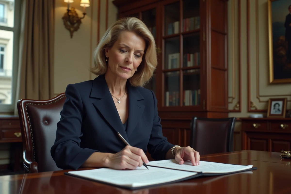 Maire parisienne en costume élégant dans son bureau