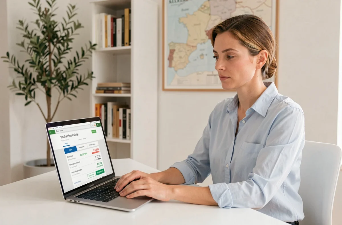 Utilisatrice du courtier en ligne Pretto simulant un prêt immobilier pour la région Sud depuis son domicile