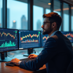 Trader confiant dans un bureau moderne avec écrans financiers