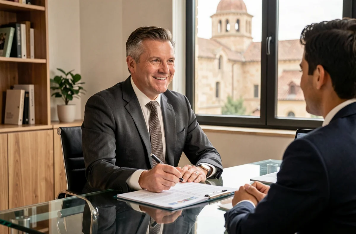 Marc Zammit, courtier en crédit immobilier à Avignon, conseillant un couple pour un prêt immobilier